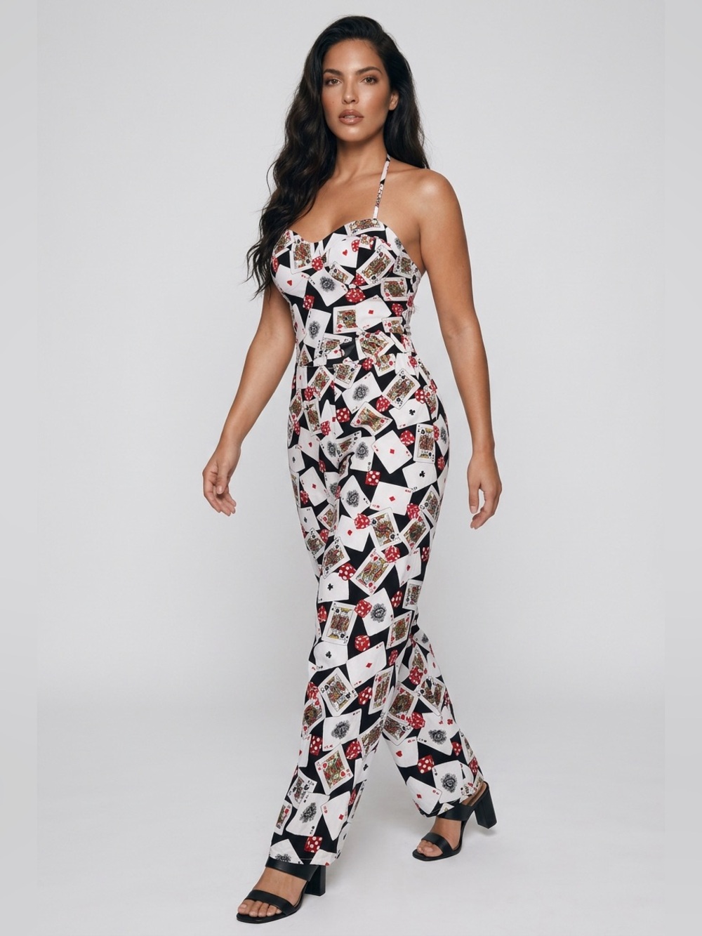 Playing Card Print Cotton Pants - Black, White & Red